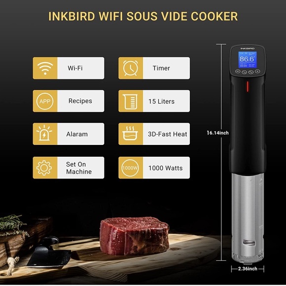 (1690) Inkbird Sous Vide Precision Cooker, 1000 Watts WIFI Sous Vide Machine New - Picture 6 of 6